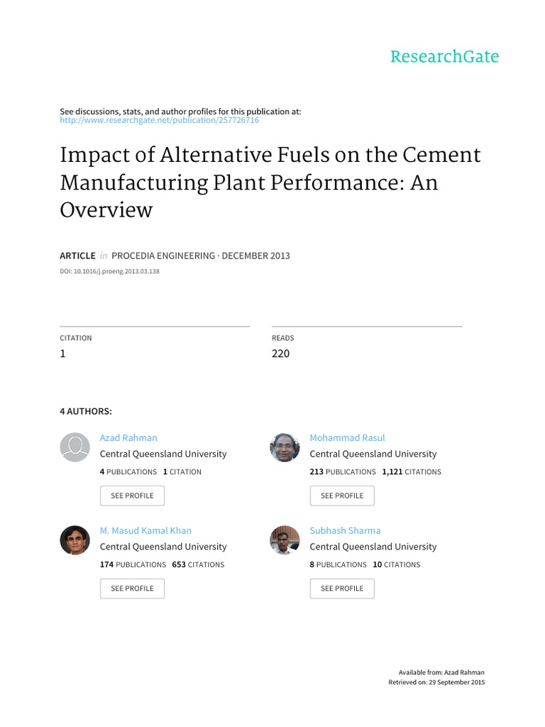Impact of Alternative Fuels On The Cement Manufacturing Plant ...
