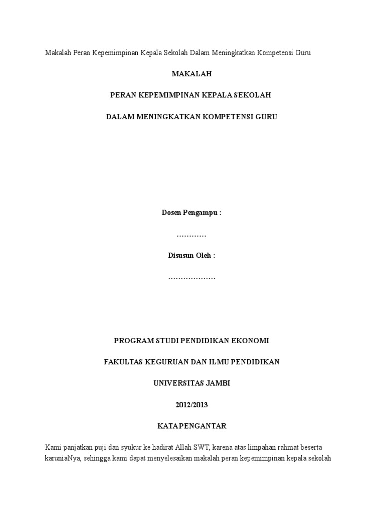 Makalah Peran Kepemimpinan Kepala Sekolah