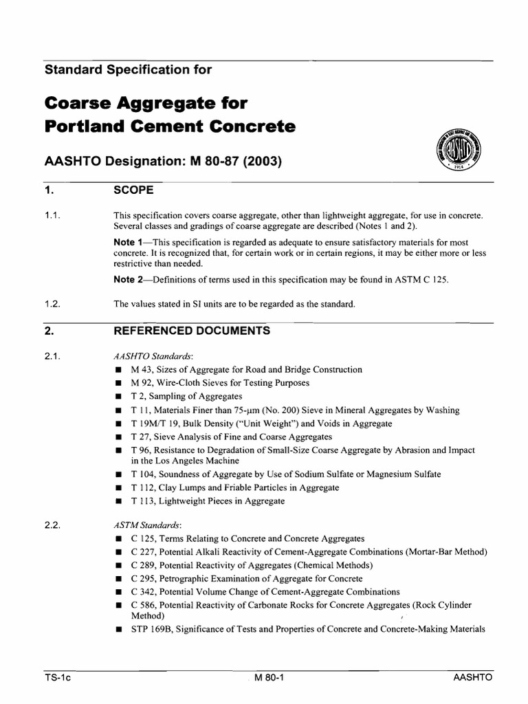 AASHTO M 80 Coarse Aggregate Specs | PDF | Construction Aggregate ...