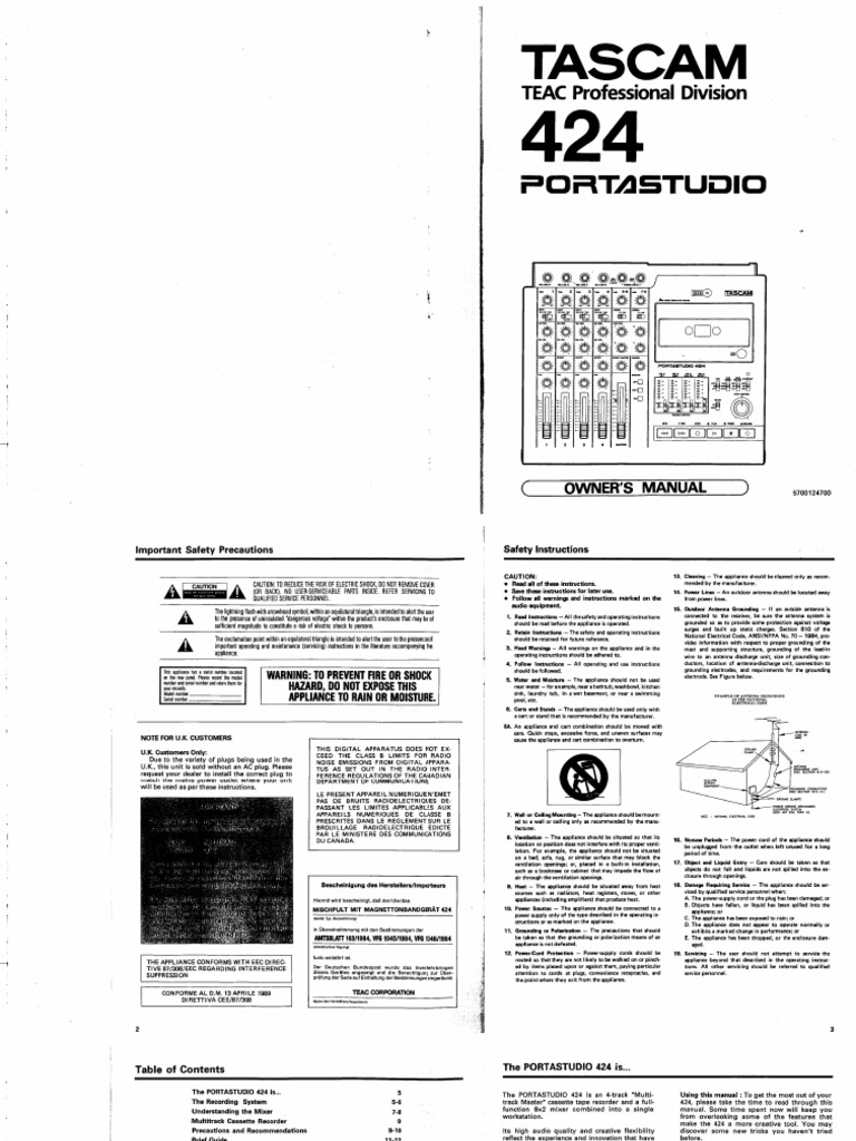 Tascam 424 Manual | PDF | Sound Production | Hearing