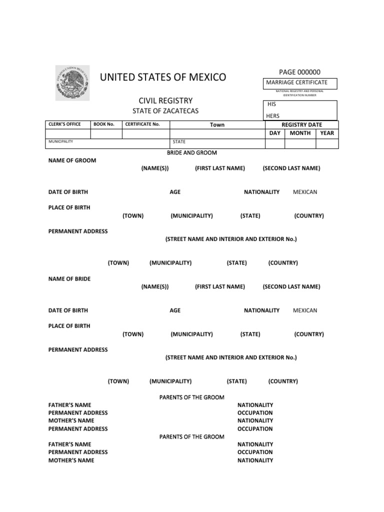 Mexico Marriage Certificate  Marriage  Wedding Pertaining To Mexican Marriage Certificate Translation Template