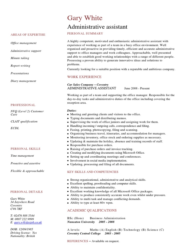 Administrative Assistant CV Template | PDF