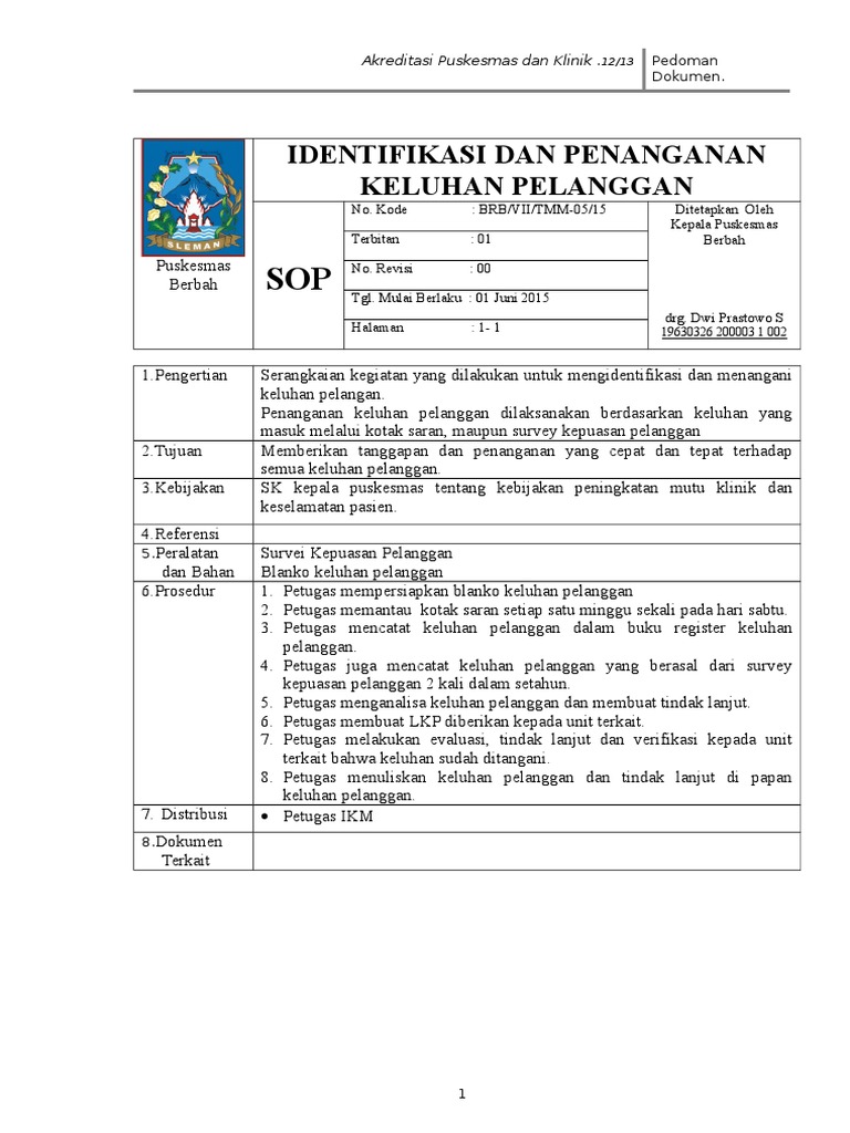Spo Identifikasi Dan Penanganan Keluhan