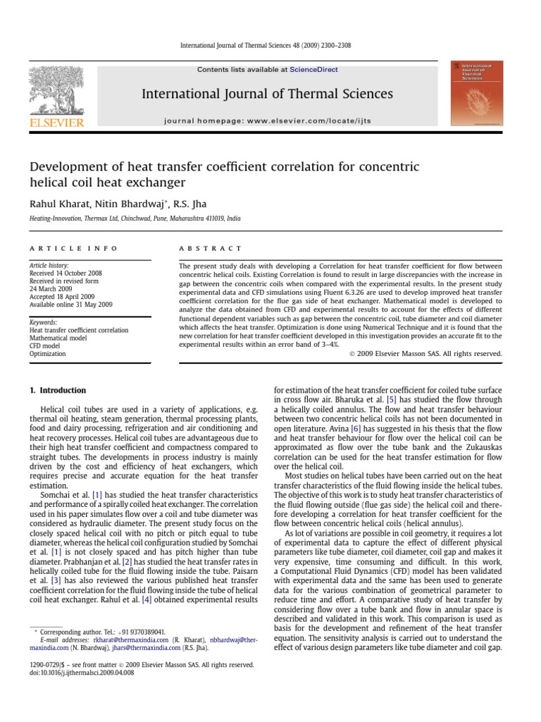Heat Transfer Coefficient for Helical Coils | PDF | Reynolds Number ...