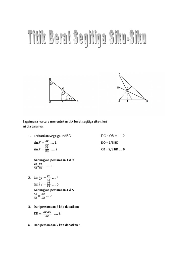 Bagaimana Ya Cara Menentukan Titk Berat Segitiga Siku Siku