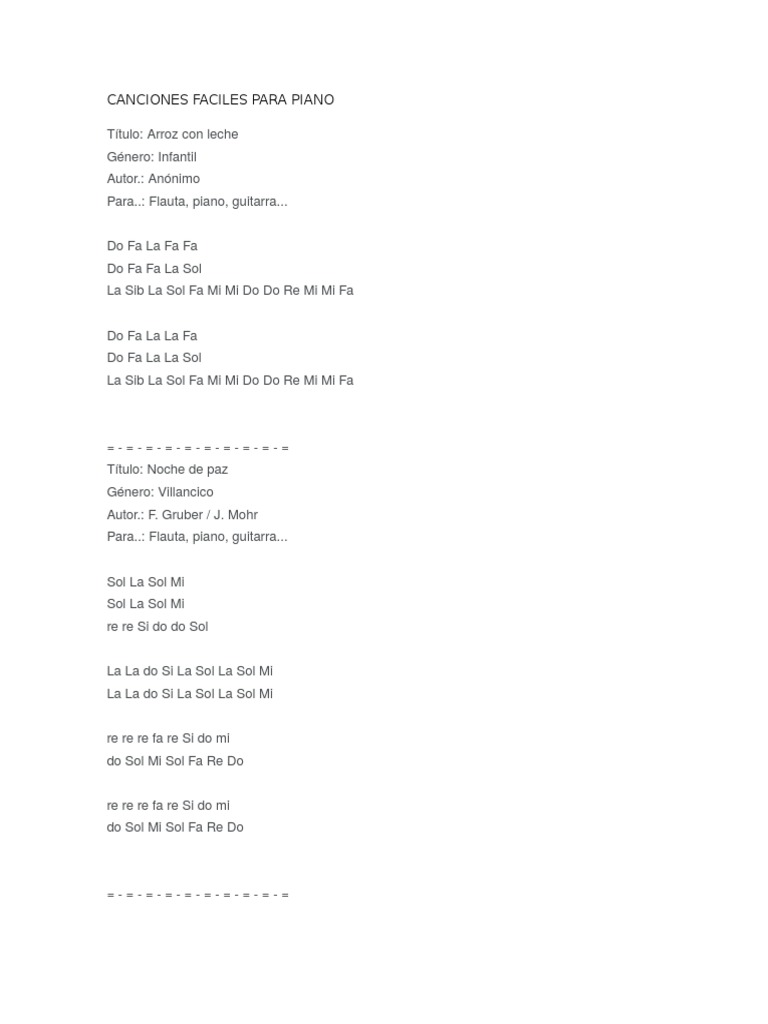 Canciones Faciles Para Piano Lazer Entretenimento Geral