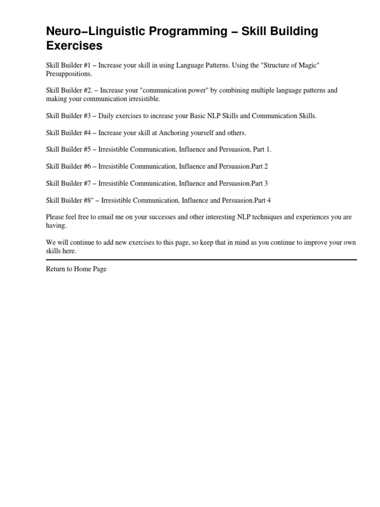 NLP Skill Building Exercises Guide | PDF | Neuro Linguistic Programming ...