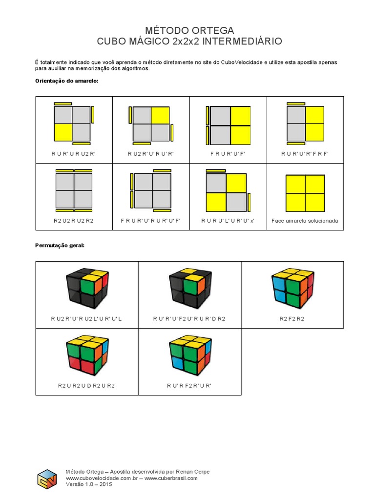 Montar Cubo Rubik 2x2 Apostila Metodo Ortega Cubo Magico 2x2x2 Intermediario | PDF