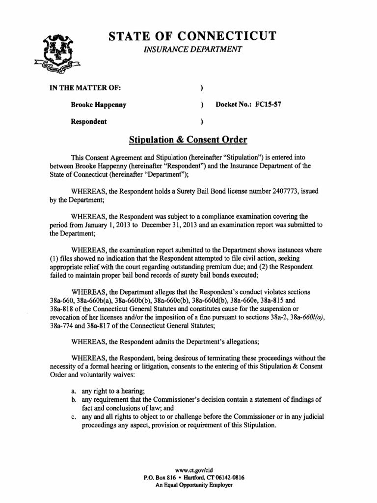Consent Order for Bail Bond Violations | PDF | Surety Bond | Bail