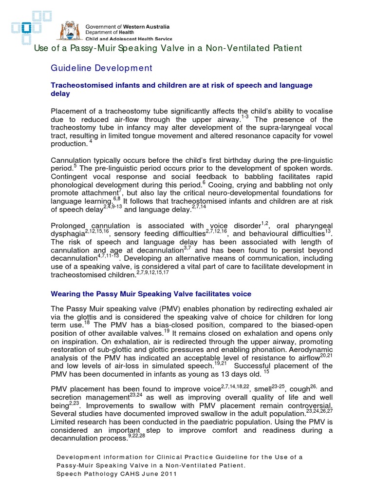 Use of A PassyMuir Speaking Valve in A NonVentilated Patient PDF