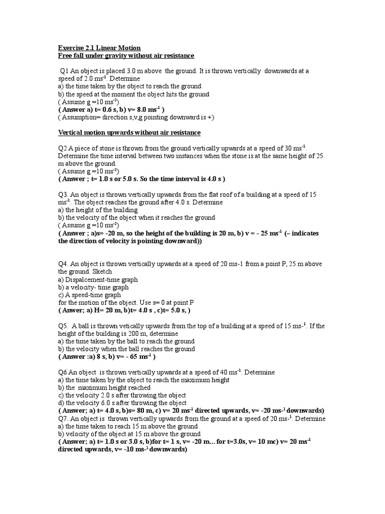 Exercise CH 2 Projectile Motion | PDF | Speed | Acceleration