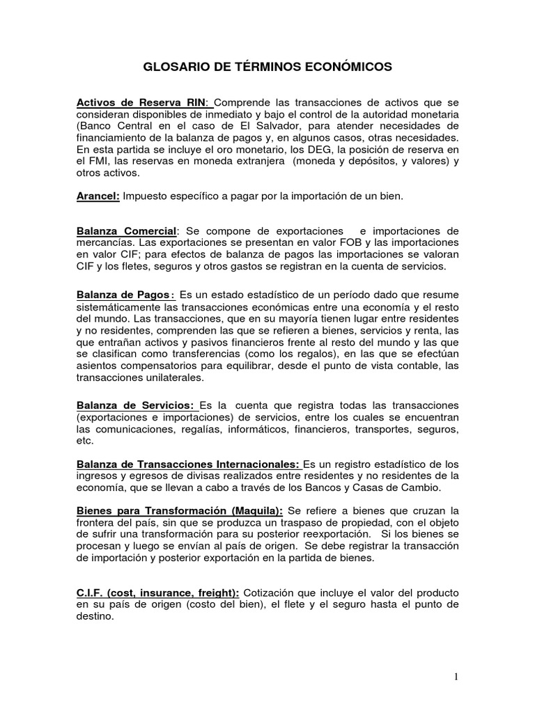 Glosario Terminos Exportacion e Importaciones Balance de