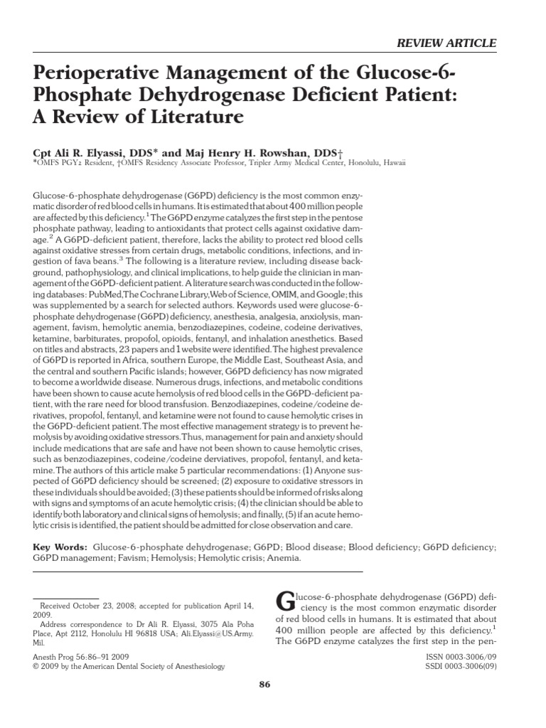 Management of G6PD Defecient Patient PDF Medicine Clinical Medicine