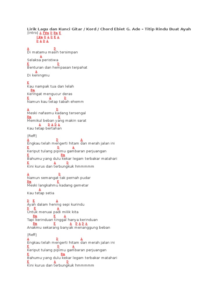 Ebiet G Ade Titip Rindu Buat Ayah Chord Gitar