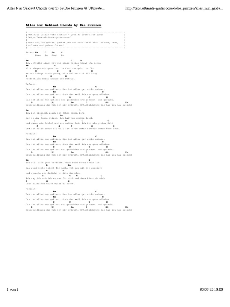 Alles Nur Geklaut Chords (ver 2) by Die Prinzen @ Ultimate ...