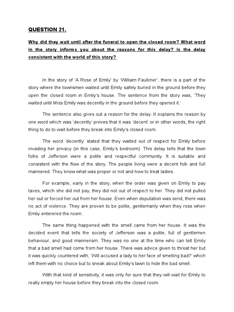 Class Discussion A Rose For Emily PDF