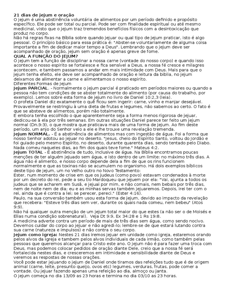 21 Dias De Jejum E Oração Pdf Jejum Livro De Ester