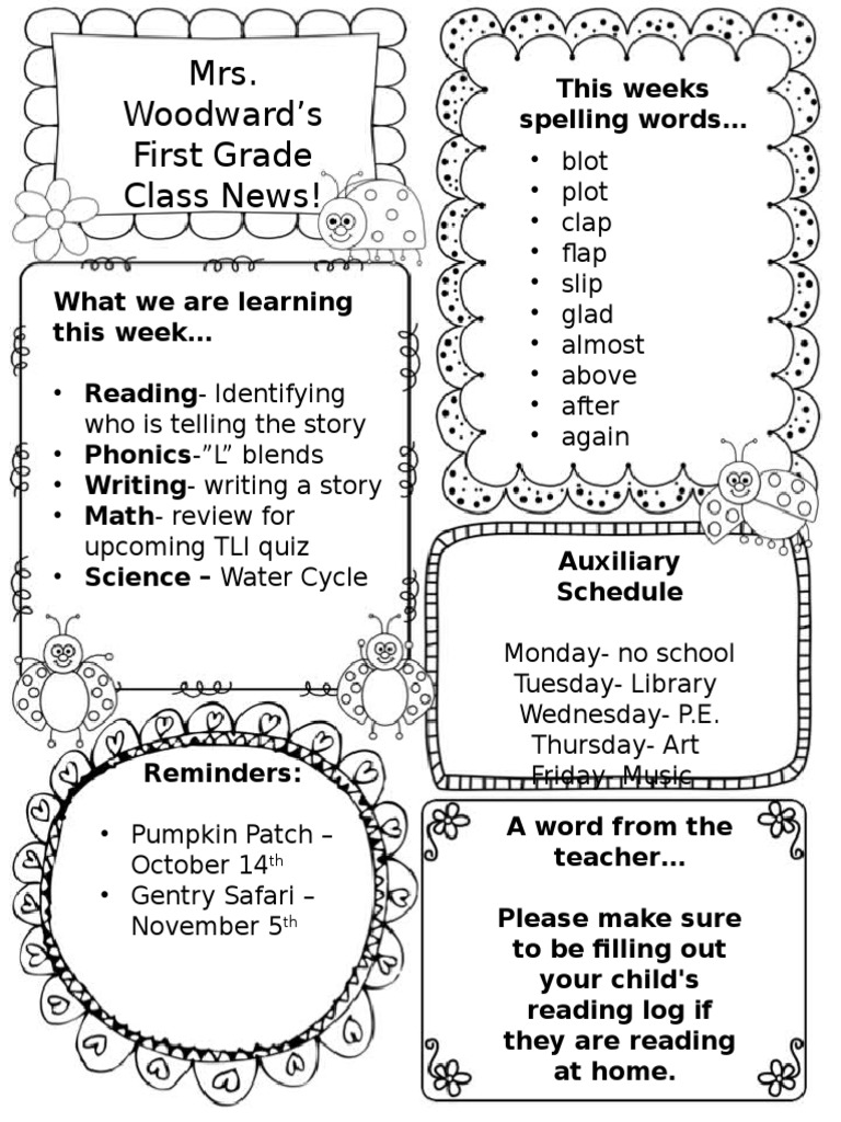 First Grade Class Weekly Update | PDF