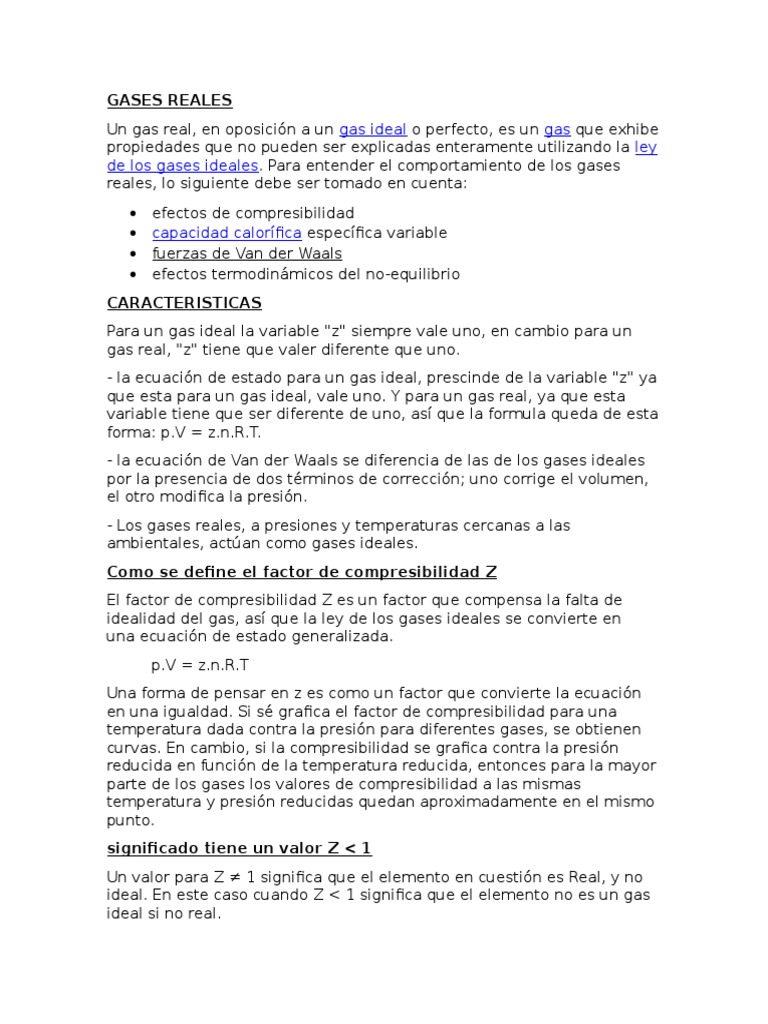 Diferencias entre gases ideales y reales | PDF | Gases | Estadísticas ...