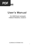 Manual de Usuario Analizador de Química Semiautomático Clindiag SA 10, SA20 Series (Inglés)