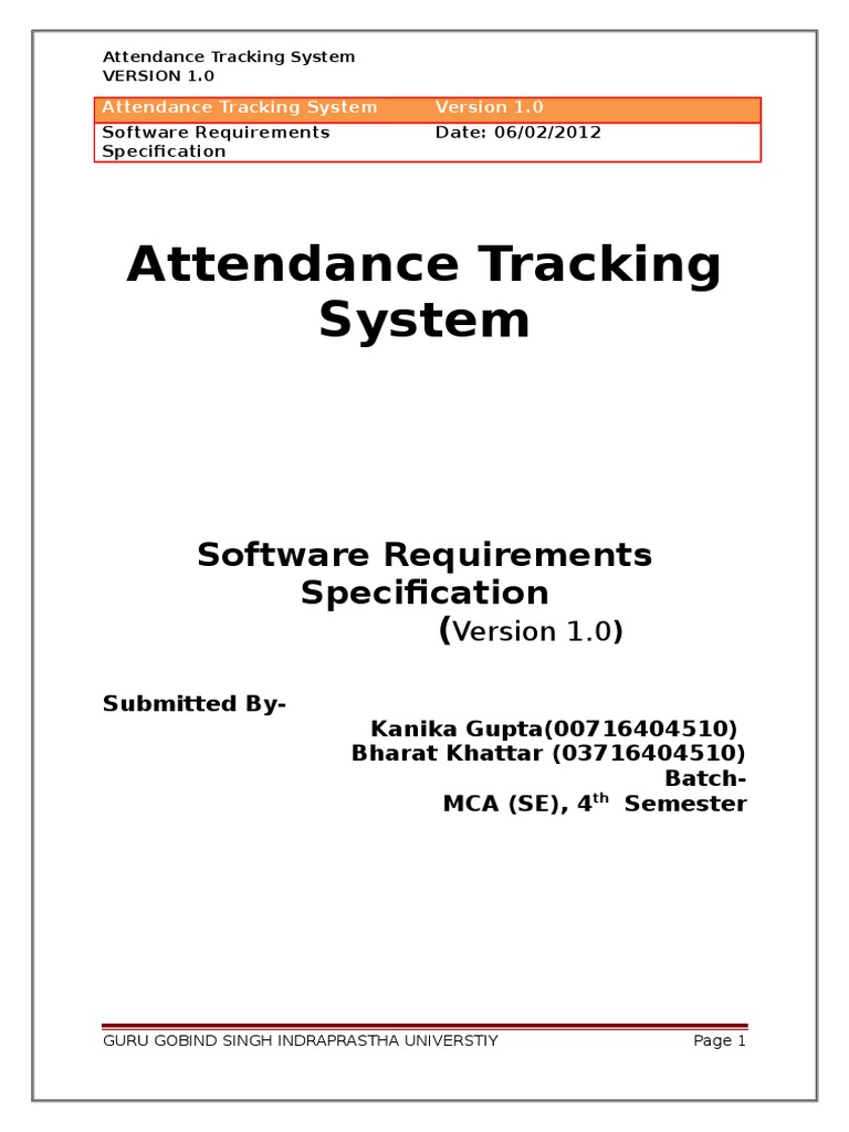 Attendance Tracking System: Software Requirements Specification ( | PDF ...