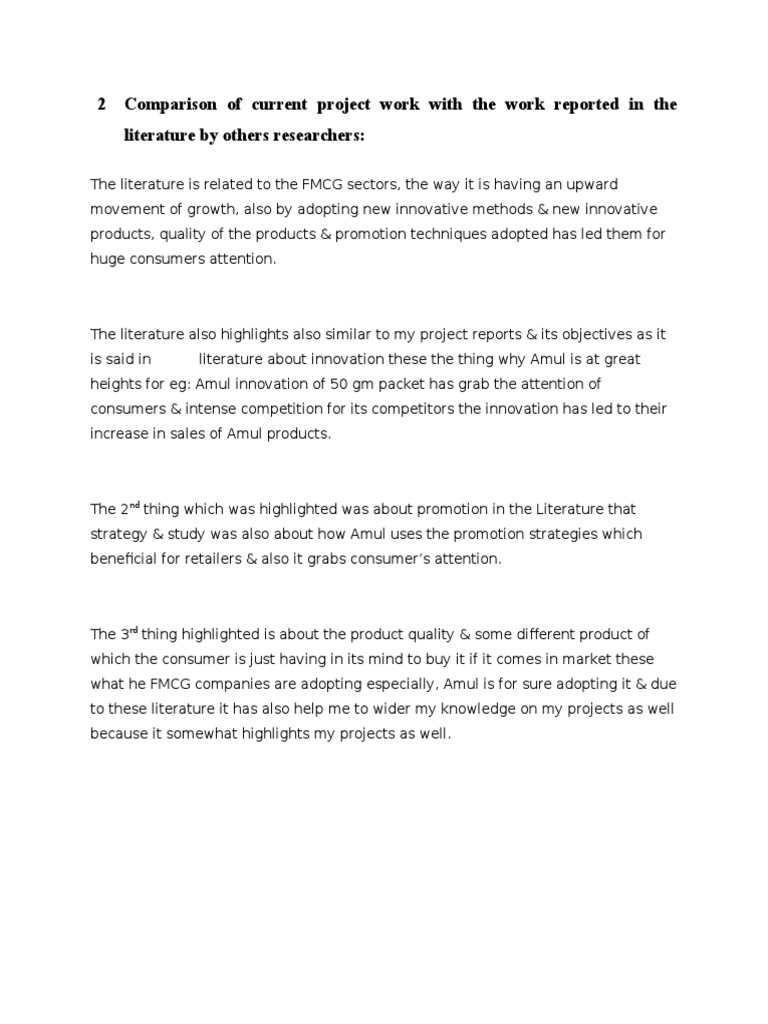 2 Comparison of Current Project Work With The Work Reported in The ...