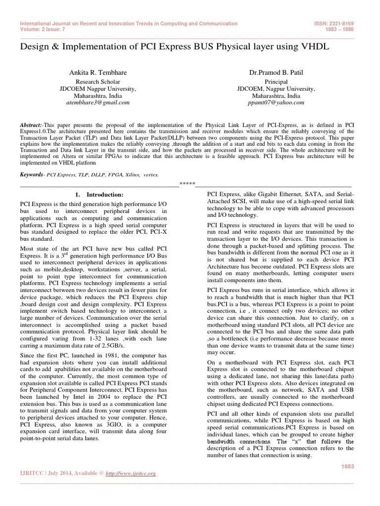 Design & Implementation of PCI Express BUS Physical Layer Using VHDL