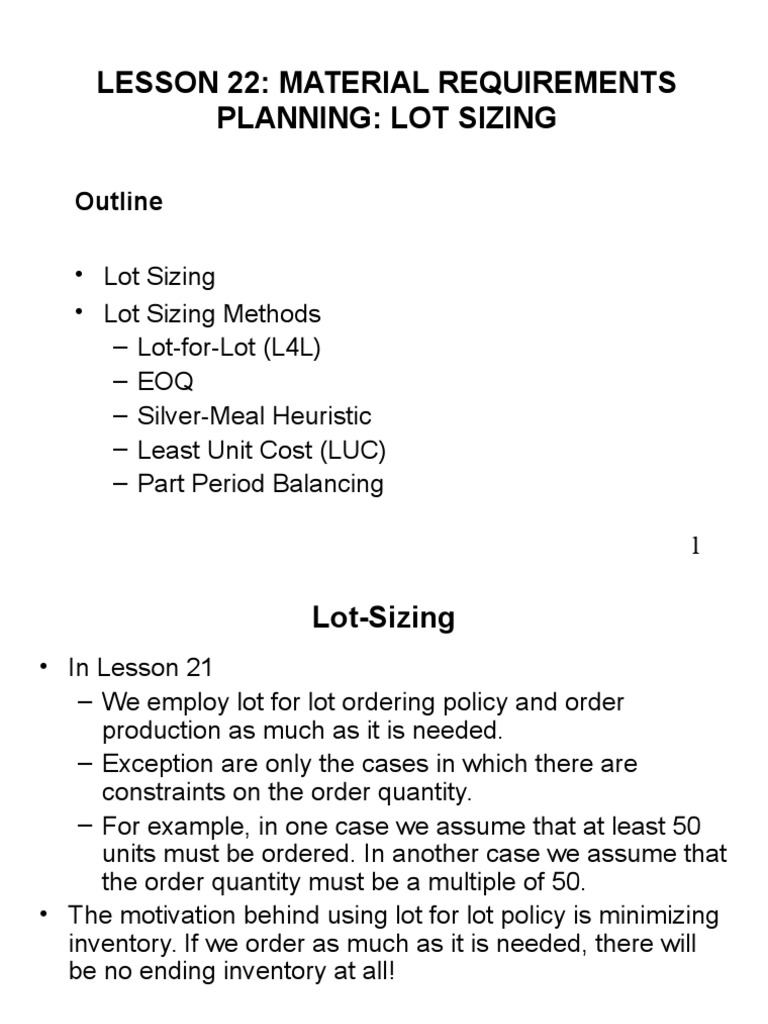 Part Period Balancing in Lot Sizing | PDF | Mathematical Optimization ...