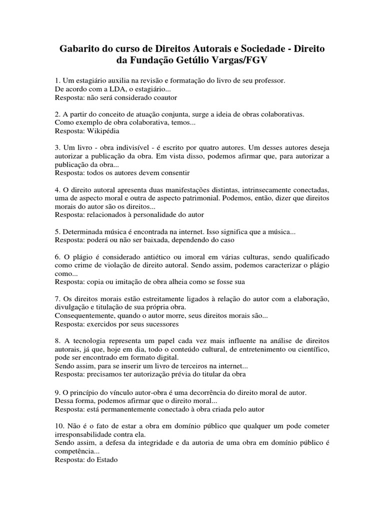 Formação Docente Para Professores De Direito Gabarito Fgv