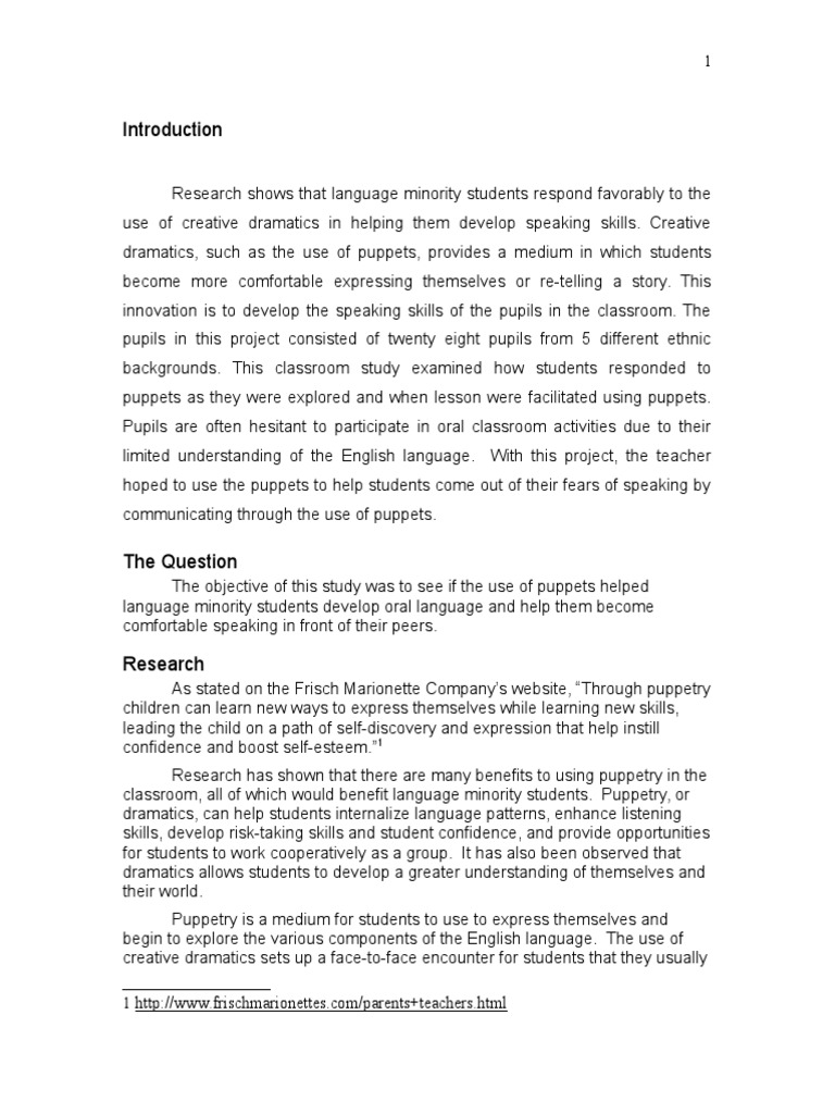 Proposal For Puppet Project | PDF | Puppetry | English As A Second Or ...