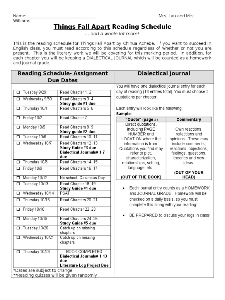 Things Fall Apart Reading Schedule Narration Religion And Belief Things Fall Apart Reading Schedule Narration Religion And Belief