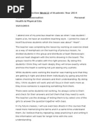 Reflection Week12 of Academic Year 2014 Classroom Observation Personal Health & Physical Edu 16/11/2014