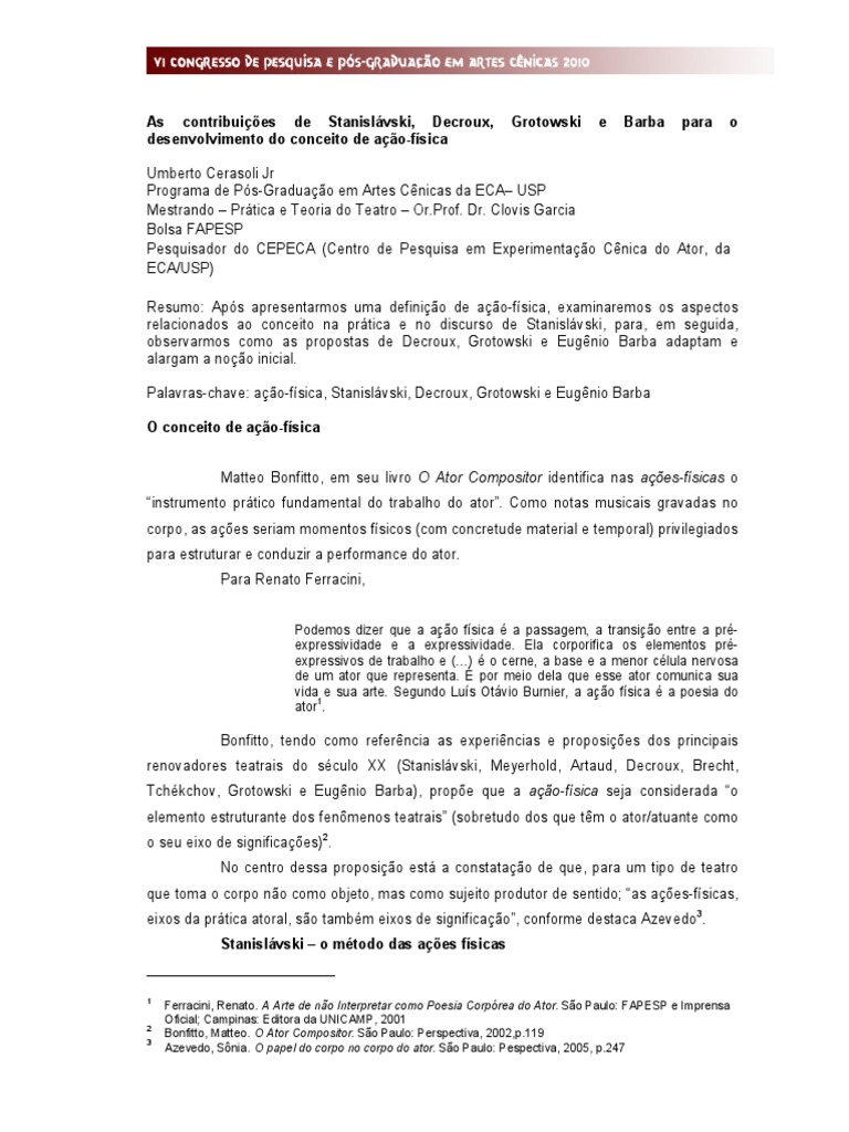 Umberto Cerasoli As Contribuições De Stanislávski Decroux - 