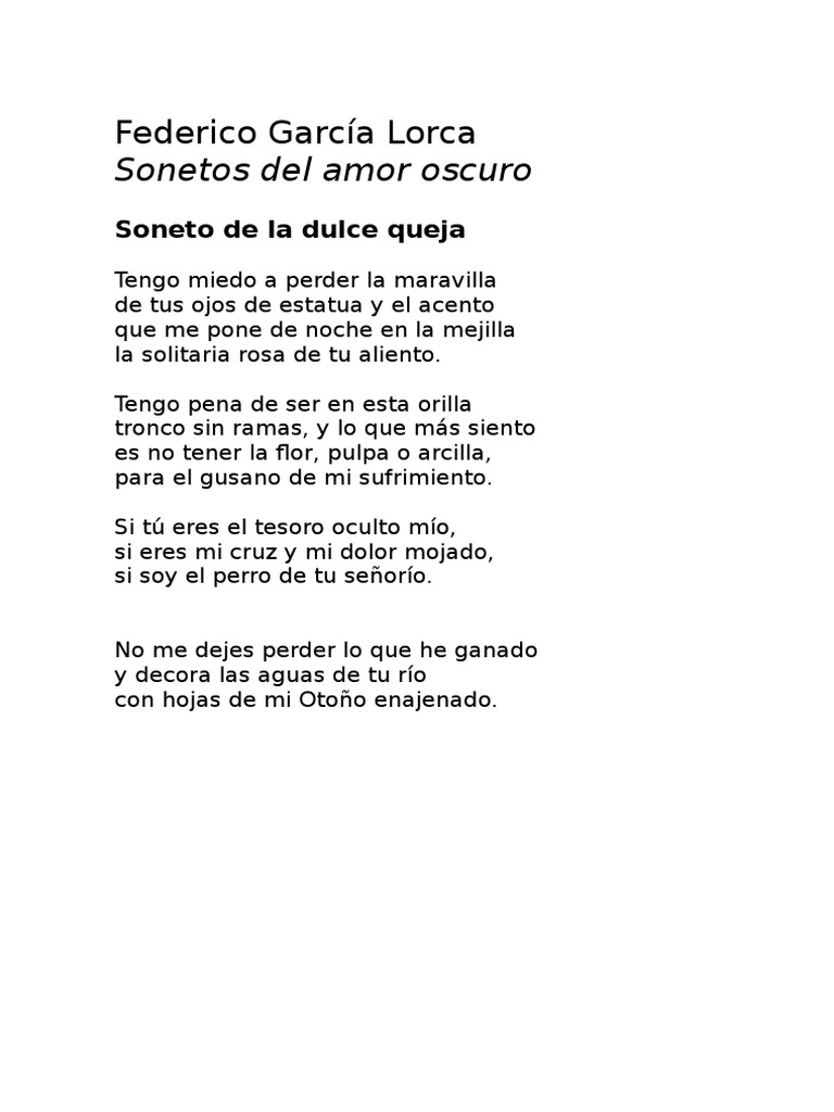Federico García Lorca Poème Le Plus Connu Federico García Lorca - Soneto de la dulce queja