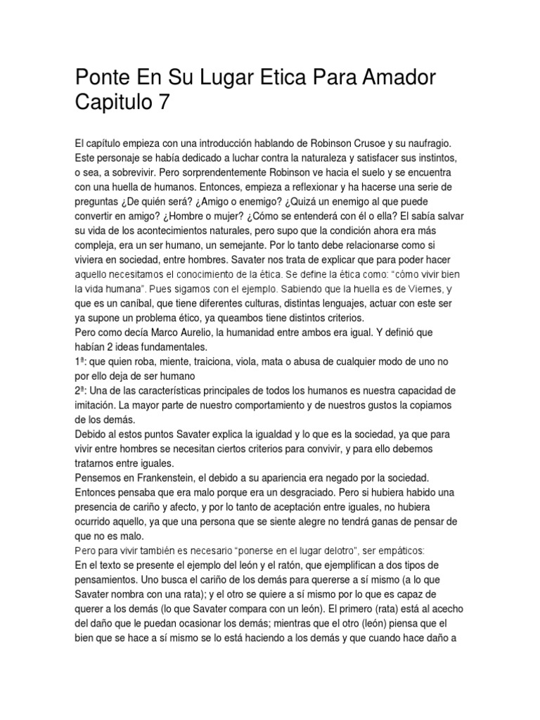 Ponte en Su Lugar Etica para Amador Capitulo 7 PDF Homo Sapiens Conocimiento