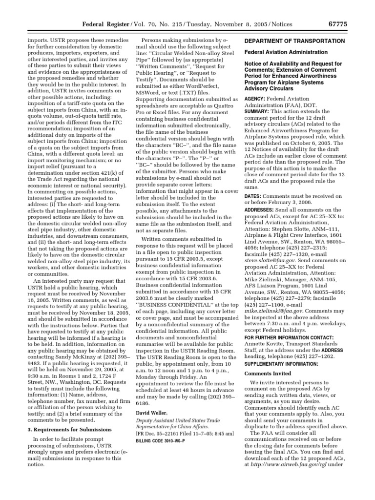 Notice Advisory Circulars Availability, Etc. Enhanced Airworthiness Program For Airplane