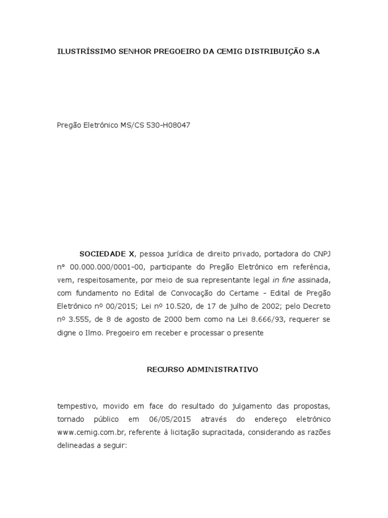 Recurso Administrativo Modelo PDF Lei Estatutária