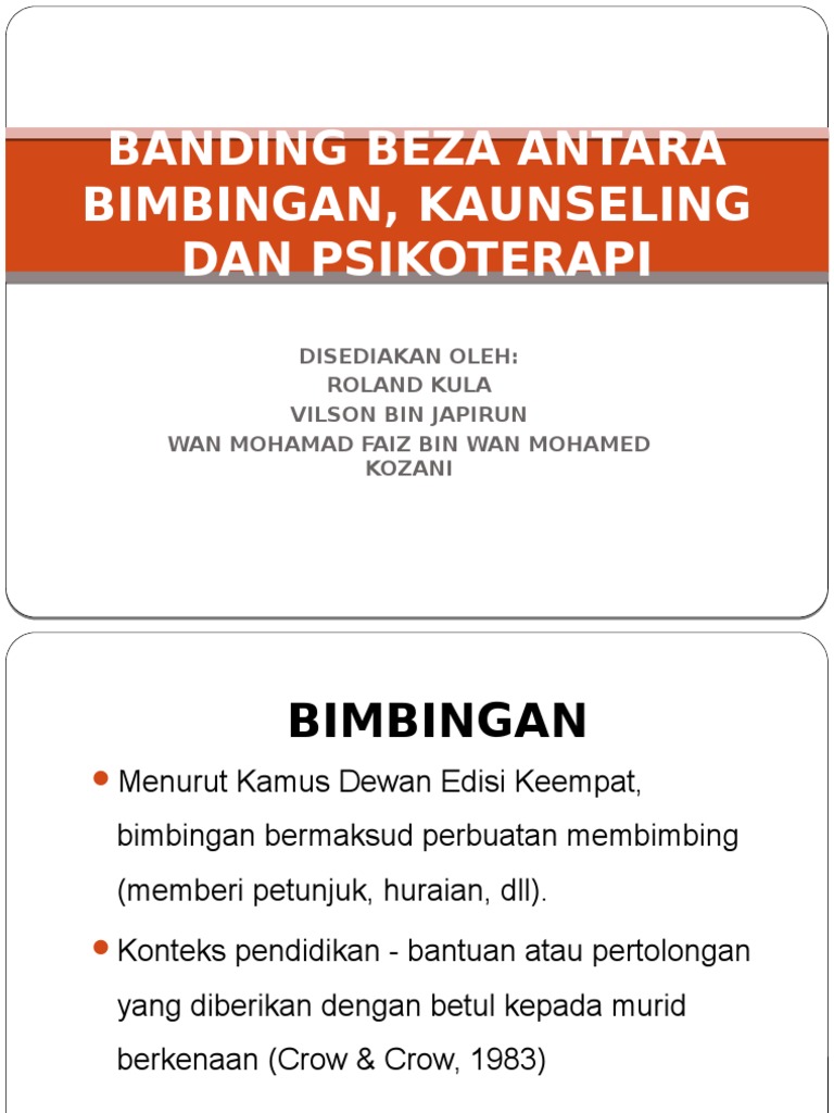Banding Beza Antara Bimbingan Kaunseling Dan Psikoterapi Pdf