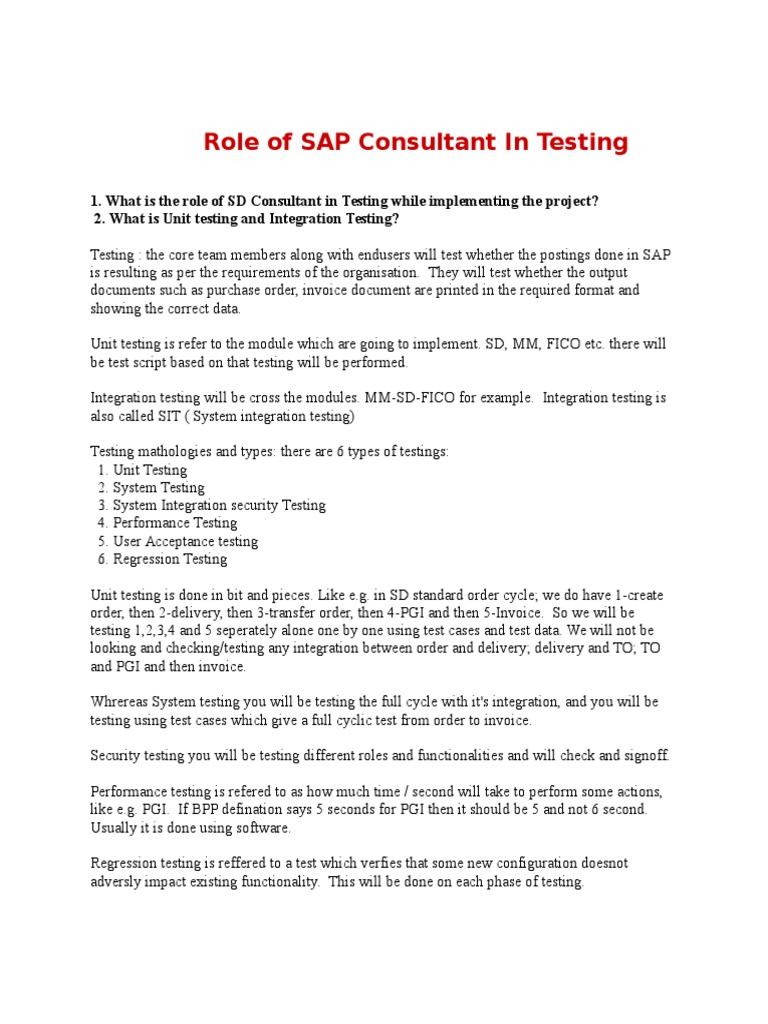 SAP Testing Roles and Methodologies | PDF | Unit Testing | Business Process