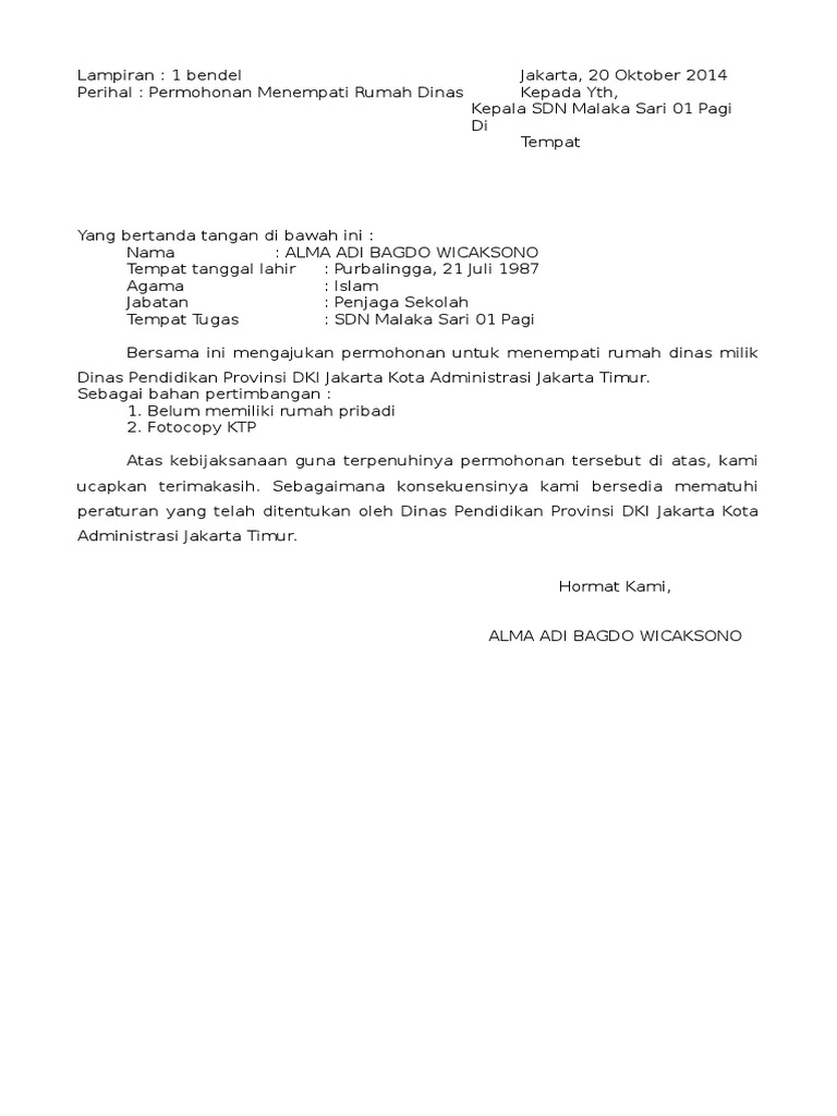 Surat Permohonan Menempati Rumah Dinas  PDF