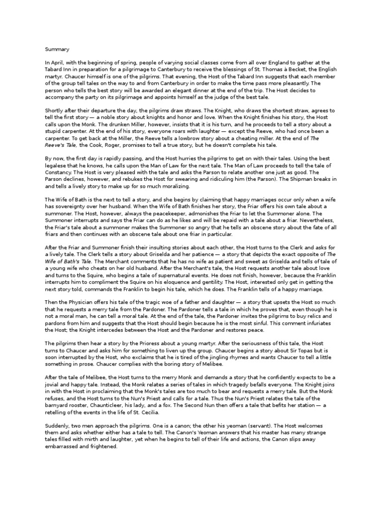 Summary The Canterbury Tales Fiction Literature