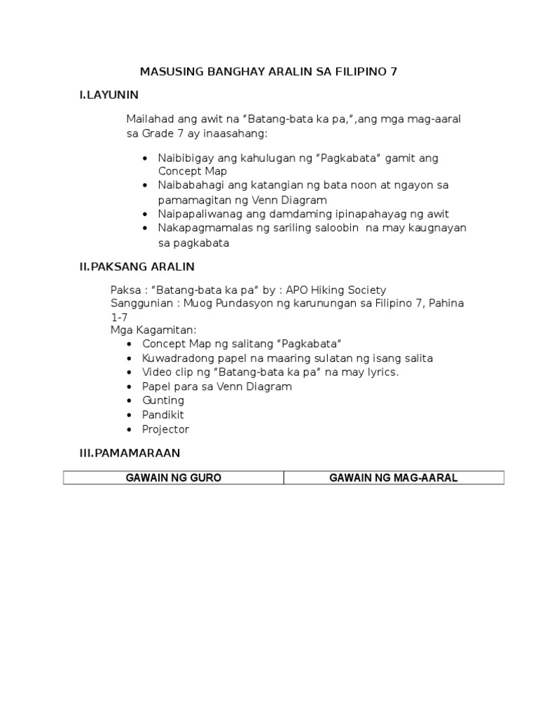 Masusing Banghay Aralin Sa Filipino 7