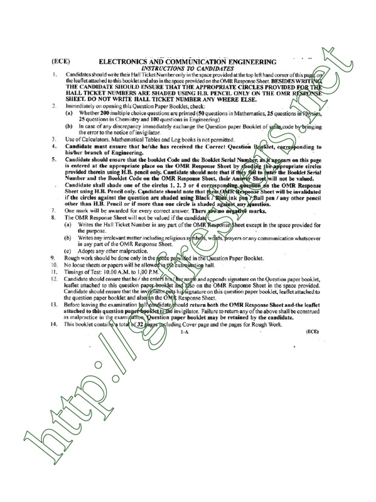ECET 2012 Electronics Question & Answer Key Paper Download | PDF