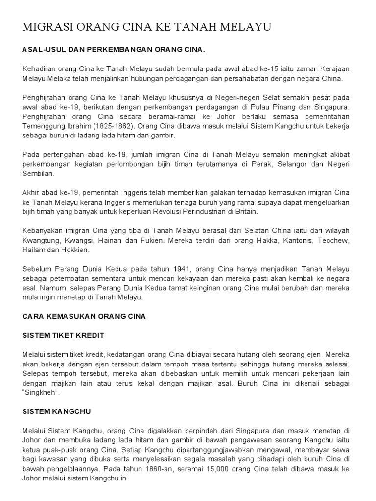 Sejarah Stpm Migrasi Orang Cina Ke Tanah Melayu Pdf