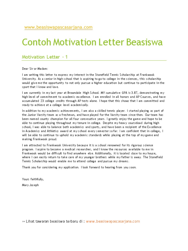 Contoh Motivation Letter Beasiswa | PDF