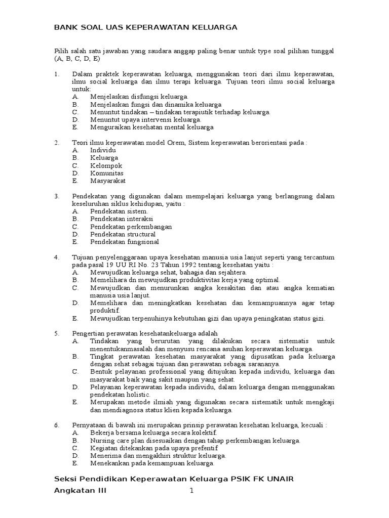 Soal Soal Uas Keluarga