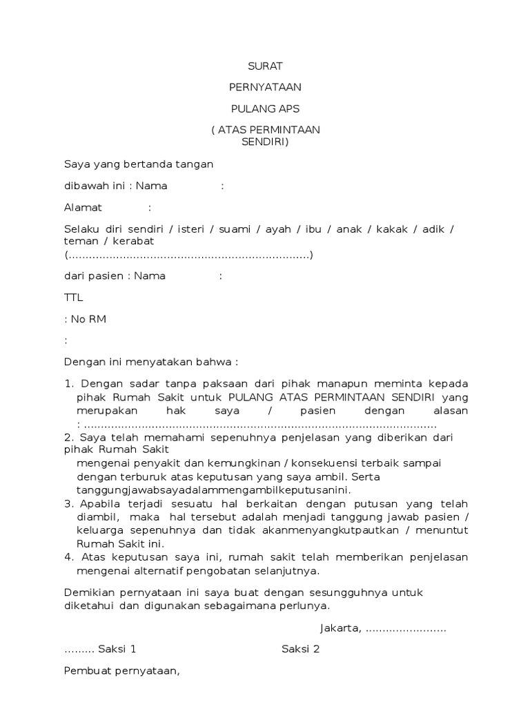 26. Contoh Surat Pernyataan Pulang Aps