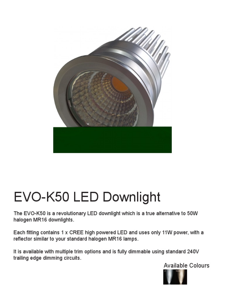 EVO-K50 LED Downlight Specifications | PDF