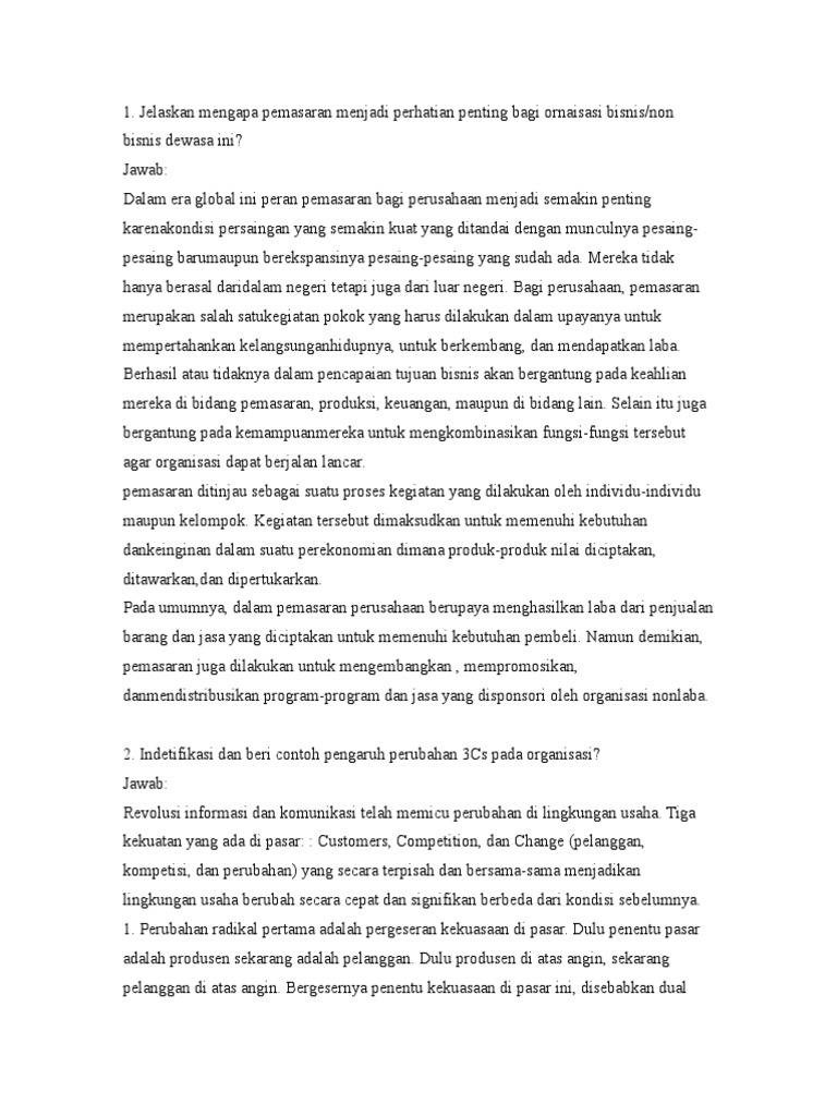 Soal Ujian Manajemen Pemasaran