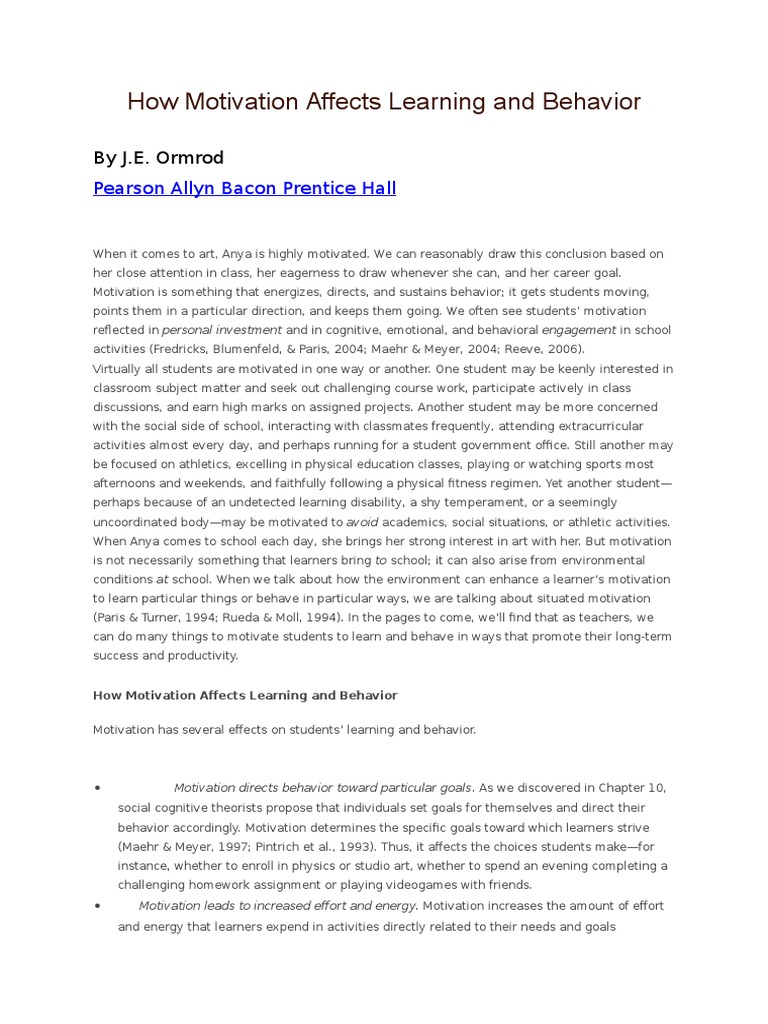 How Motivation Affects Learning and Behavior Article PDF